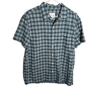 American Eagle Shirt Men's Large Blue Plaid Cotton Short Sleeve Collared